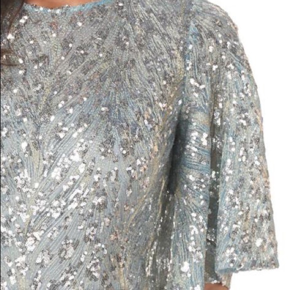 JS COLLECTION- Sequin Flutter Sleeve Trumpet Gown - Picture 2 of 2